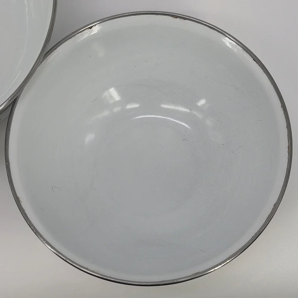 3 Vintage  Enameled Mixing Bowls Iris / Floral pattern GMI - Dishwasher Safe